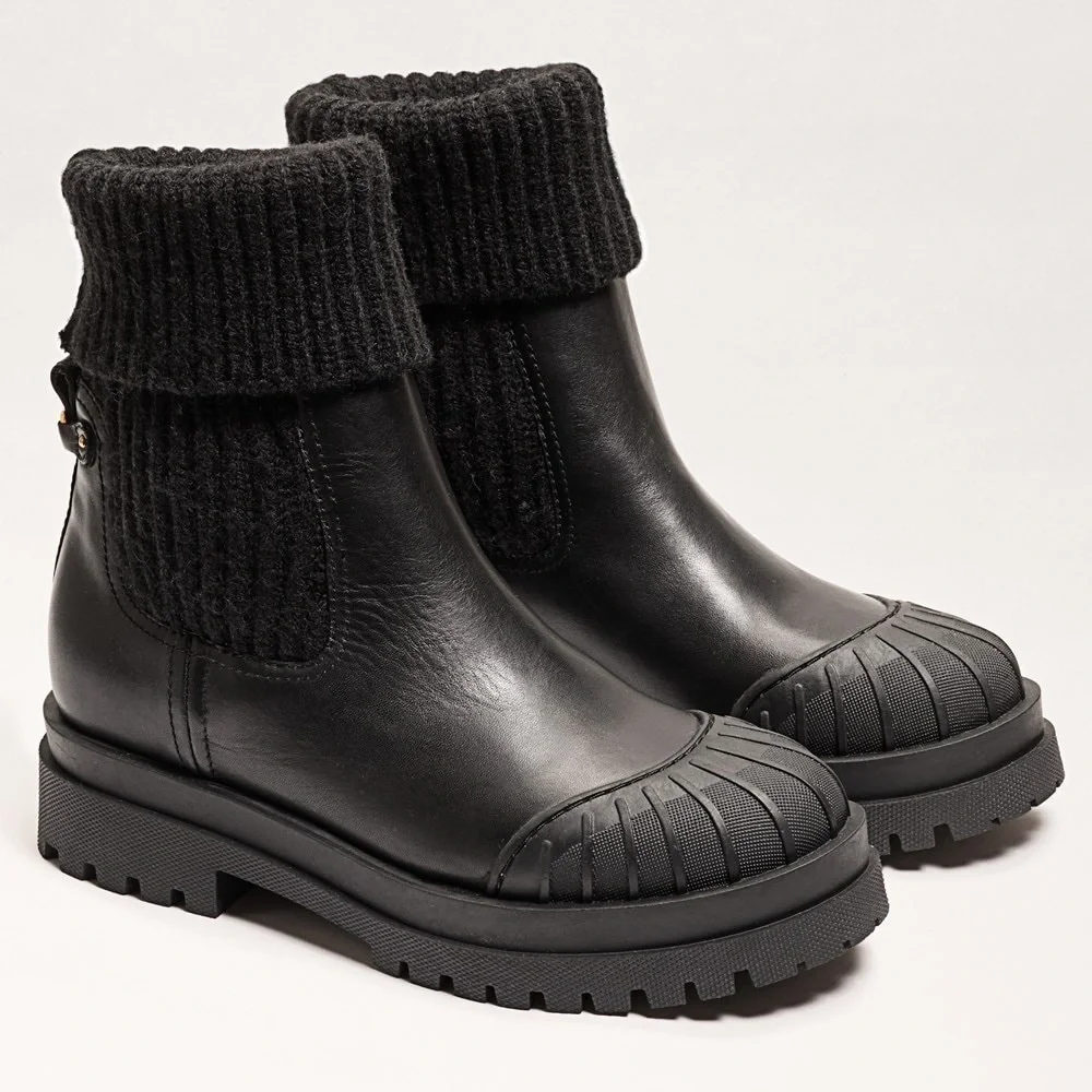 Sam Edelman Steele Knit Chelsea Black Leather Ankle Boots - Picture 1 of 9